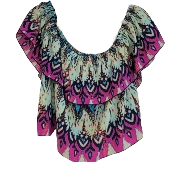 Tyche Colorful Ikat Print Off The Shoulder Ruffle Top Size Small - Picture 4 of 10
